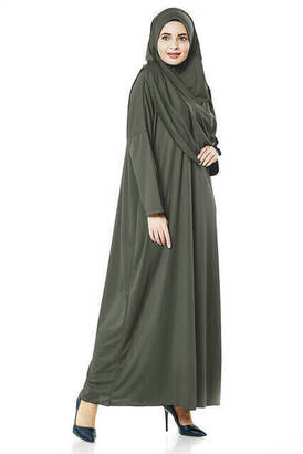 Single Piece Prayer Dress - Khaki - 5015 & Prayer Rug & Zikirmatik - Triple Set - 7