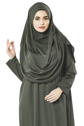 Single Piece Prayer Dress - Khaki - 5015 & Prayer Rug & Zikirmatik - Triple Set - 8