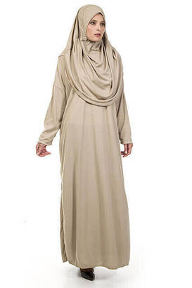 One Piece Prayer Dress - Mink- 5015 and Prayer Rug and Zikirmatik - Triple Set - 5