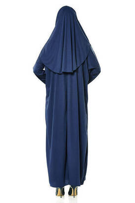 One Piece Prayer Dress - Navy Blue - 5015 and Prayer Rug and Zikirmatik - Triple Set - 2