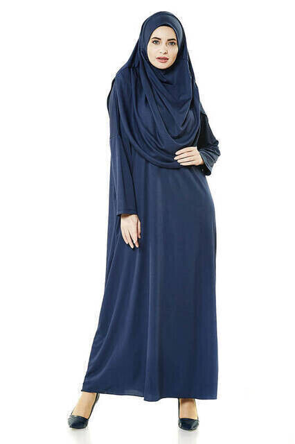 One Piece Prayer Dress - Navy Blue - 5015 and Prayer Rug and Zikirmatik - Triple Set - 3