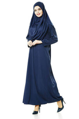 One Piece Prayer Dress - Navy Blue - 5015 and Prayer Rug and Zikirmatik - Triple Set - 4