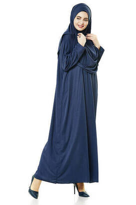 One Piece Prayer Dress - Navy Blue - 5015 and Prayer Rug and Zikirmatik - Triple Set - 7