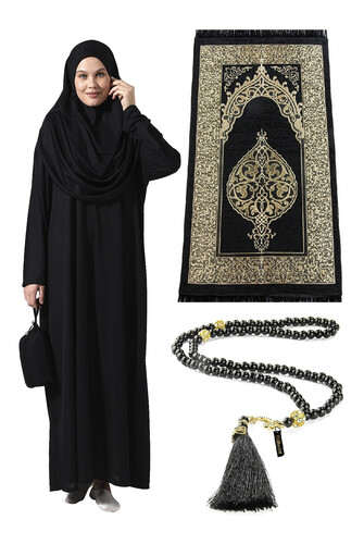 One Piece Prayer Dress - Prayer Rug - Rosary - Worship Set - Black - 1