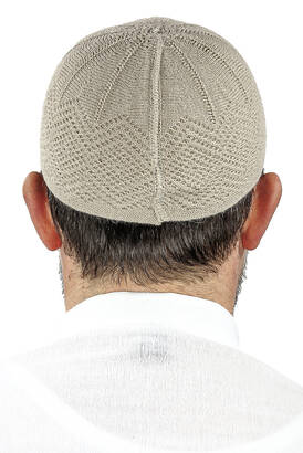 Orlon Knitted Winter Wool Beret Skullcap Baklava Pattern Beige - 3