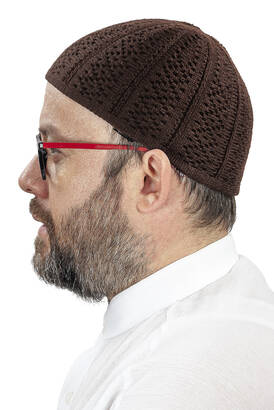 Orlon Knitted Winter Wool Beret Skullcap Baklava Pattern Brown - 2