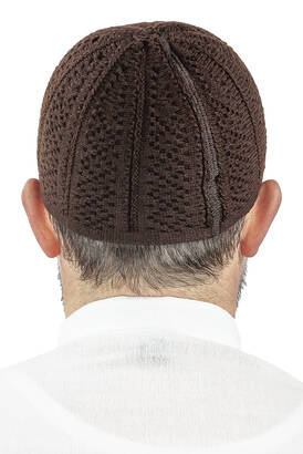 Orlon Knitted Winter Wool Beret Skullcap Baklava Pattern Brown - 3