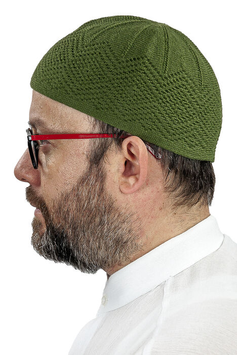 Orlon Knitted Winter Wool Beret Skullcap Baklava Pattern Green - 2