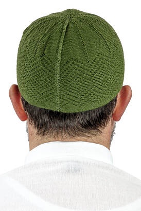 Orlon Knitted Winter Wool Beret Skullcap Baklava Pattern Green - 3