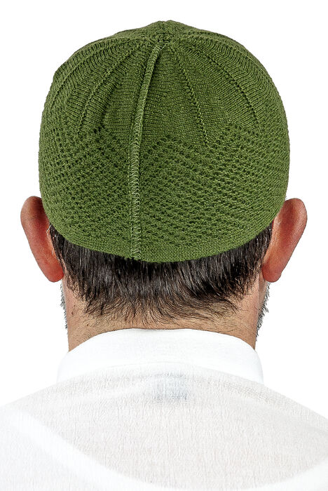 Orlon Knitted Winter Wool Beret Skullcap Baklava Pattern Green - 3