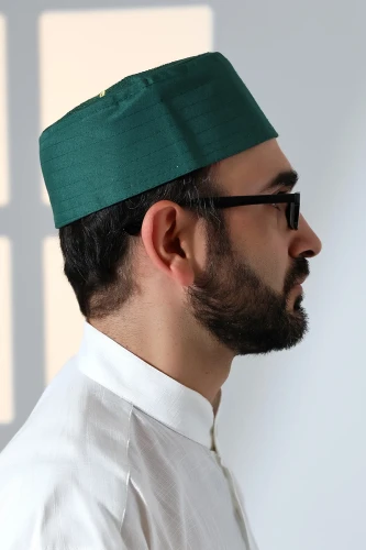 Osmanlı Tuğrası Nakışlı Kalıp Namaz Takkesi Yeşil - 6