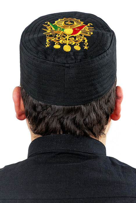 Ottoman Arma Patterned Patterned Fabric Cap Black - 3