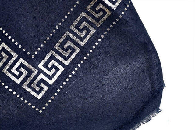 Panel Patterned Gilded Navy Blue Cloth - 2