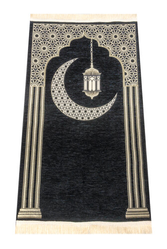 Patterned Chenille Prayer Rug - Black Color - 1