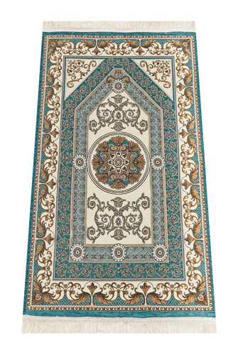 Patterned Chenille Prayer Rug - Green Color - 1