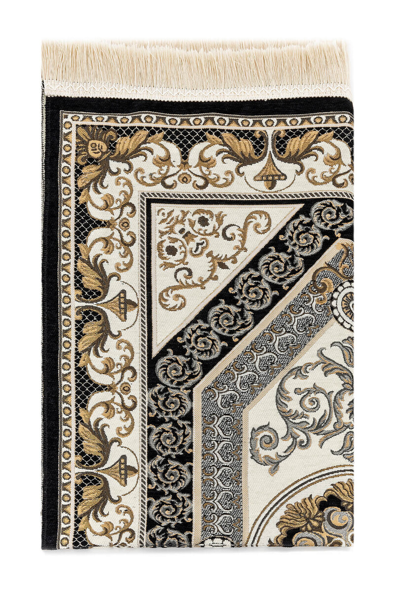 Patterned Chenille Prayer Rug - Black - 2