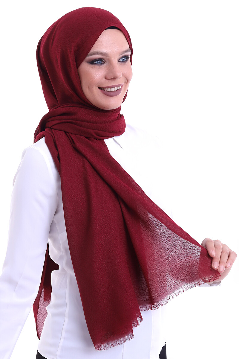 Patterned Cotton Shawl Claret Red - 2