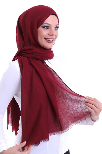 Patterned Cotton Shawl Claret Red - 4