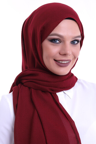 Patterned Cotton Shawl Claret Red - 5