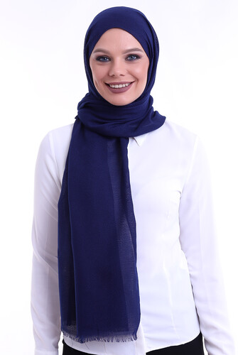 Patterned Cotton Shawl Navy - 1