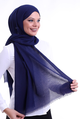 Patterned Cotton Shawl Navy - 2