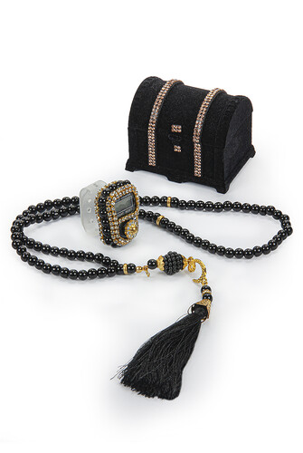 Pearl Prayer Beads and Zikirmatik Set in a Storage Box Mevlüt Gift Black - 3