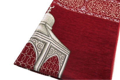 Personalized Name Embroidered Mausoleum Ibrahim Patterned Luxury Chenille Prayer Rug - Claret Red - 4