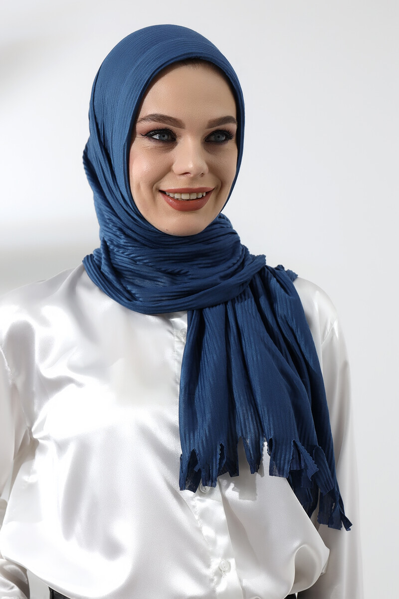 Petrol Hijab Ready Made Practical Corded Cotton Shawl - 3