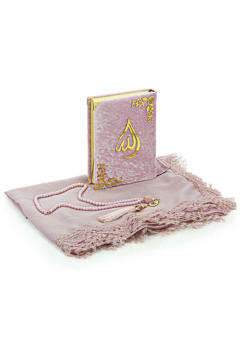 Pink Quran Set with Velvet Chest, Scarf and Rosary - 3