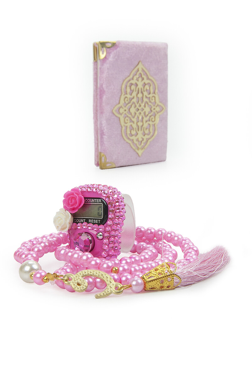 Pink Stone Chanting - Pocket Size Arabic Yasin-i Şerif - Hajj Umrah Gift Set with Pearl Prayer Beads - 3