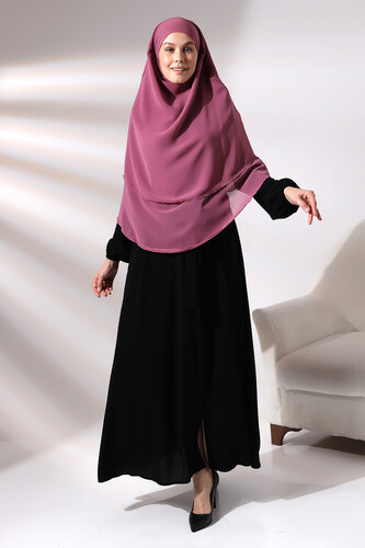 Pink Three Layer Veiled Short Chiffon Hijab Soufflé Scarf - 1