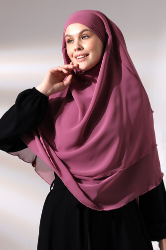 Pink Three Layer Veiled Short Chiffon Hijab Soufflé Scarf - 3