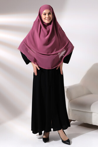 Pink Three Layer Veiled Short Chiffon Hijab Soufflé Scarf - 5