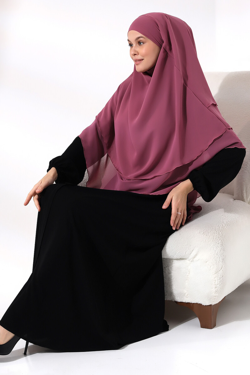 Pink Three Layer Veiled Short Chiffon Hijab Soufflé Scarf - 7