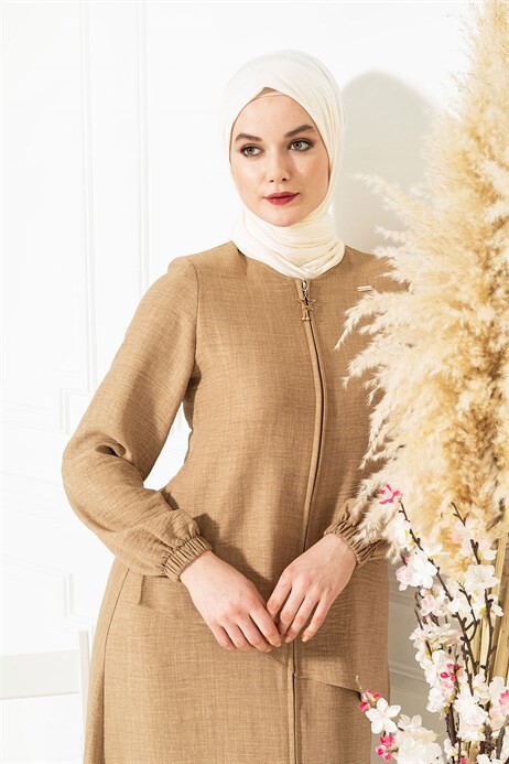 Plain Sports Milk Brown Abaya 3517 - 2