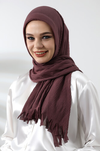 Plum Hijab Ready-made Practical Corded Cotton Shawl - 2