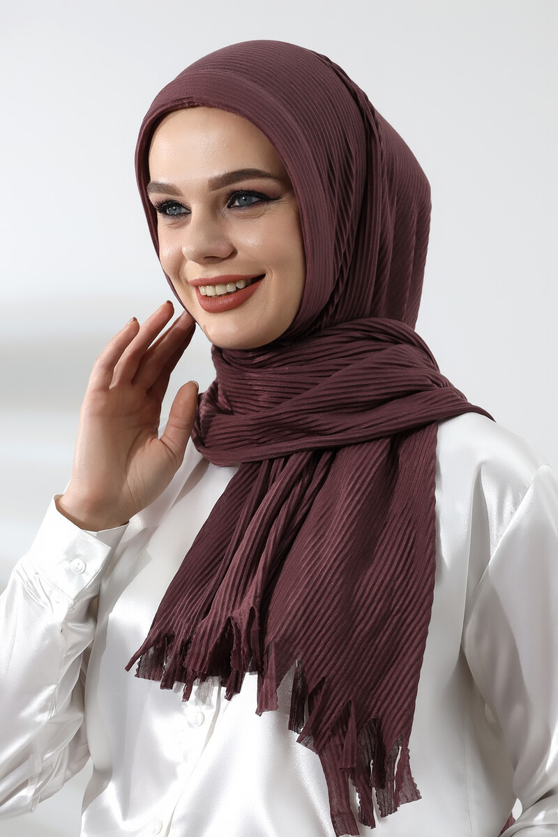 Plum Hijab Ready-made Practical Corded Cotton Shawl - 3