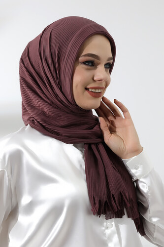 Plum Hijab Ready-made Practical Corded Cotton Shawl - 4