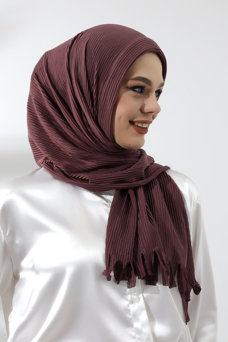 Plum Hijab Ready-made Practical Corded Cotton Shawl - 5