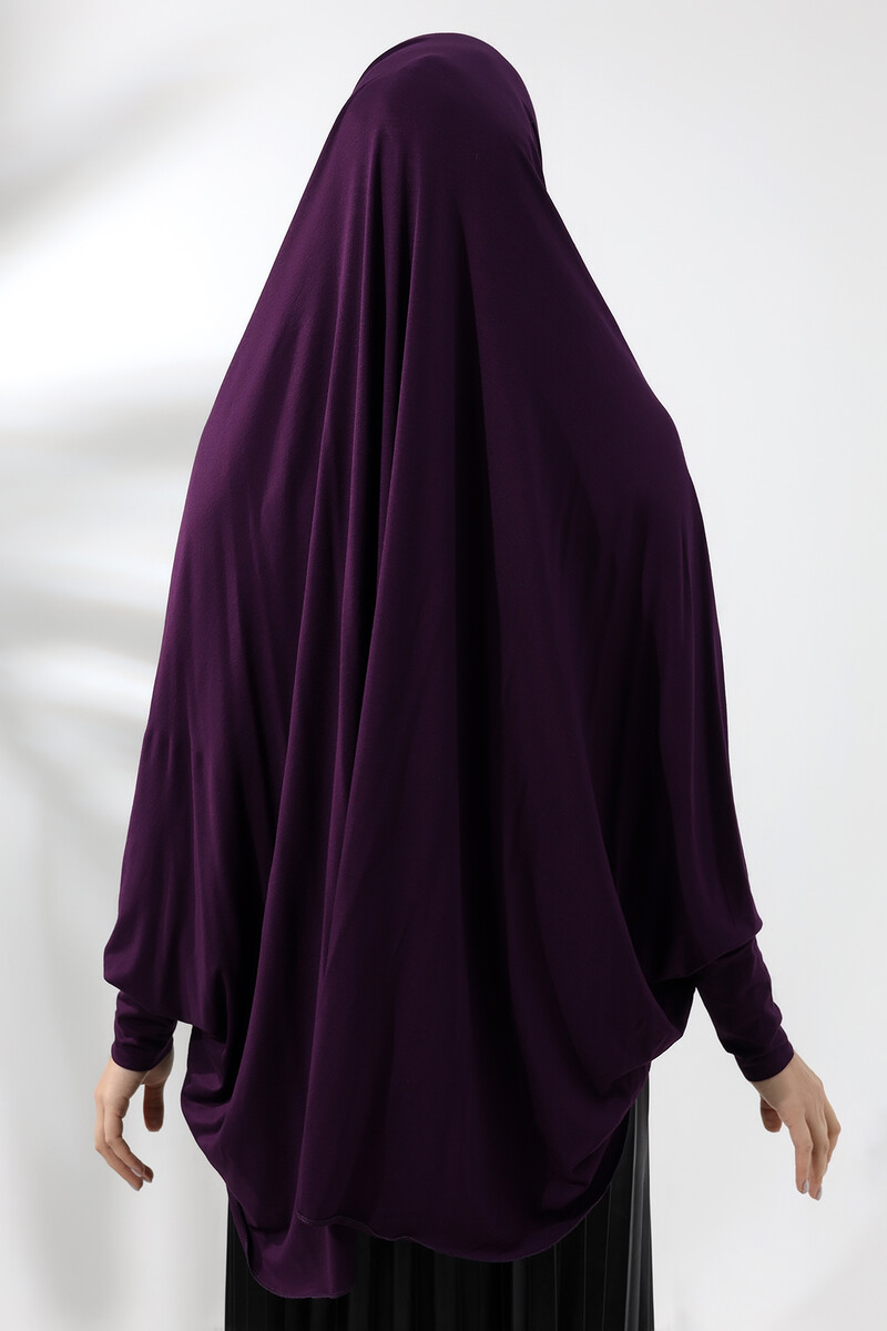 Plum Ready Practical Sultanbaş Hijab Sleeve Combed Cotton Soufflé Scarf Hijab - 6