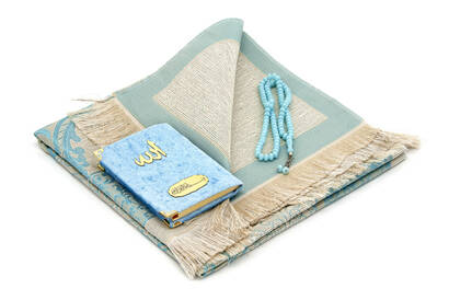 Pocket Size Velvet Book of Yasin - Prayer Rug - Rosary and Mevlid Gift with Transparent Box - Blue - 2