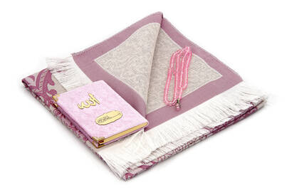 Pocket Size Velvet Book of Yasin - Prayer Rug - Rosary and Mevlid Gift with Transparent Box - Pink - 2