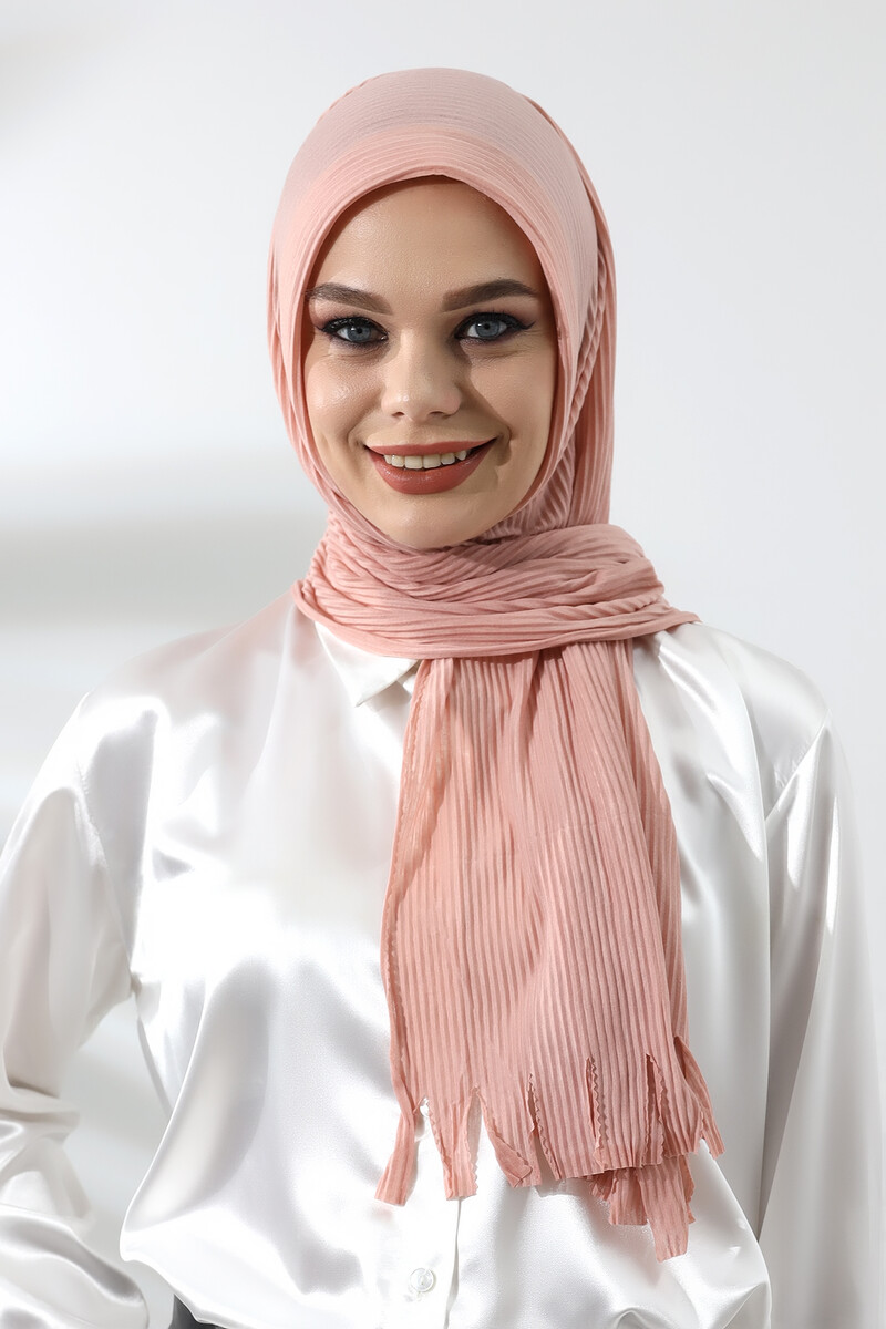 Powder Hijab Ready Made Practical Corded Cotton Shawl - 1