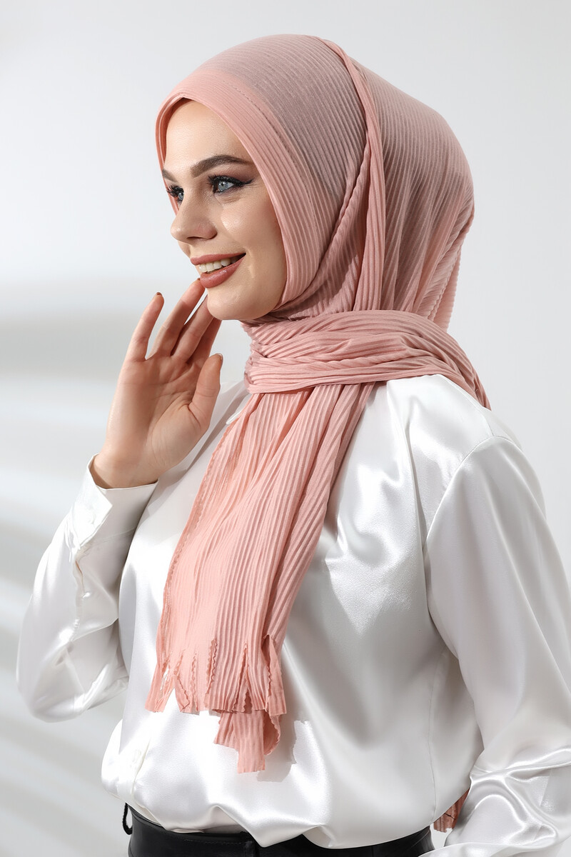 Powder Hijab Ready Made Practical Corded Cotton Shawl - 2