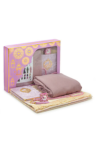 Practical One-Piece Prayer Dress and Prayer Rug Set with Headscarf, Dusty Rose - 2