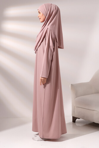 Practical One-Piece Prayer Dress and Prayer Rug Set with Headscarf, Dusty Rose - 5