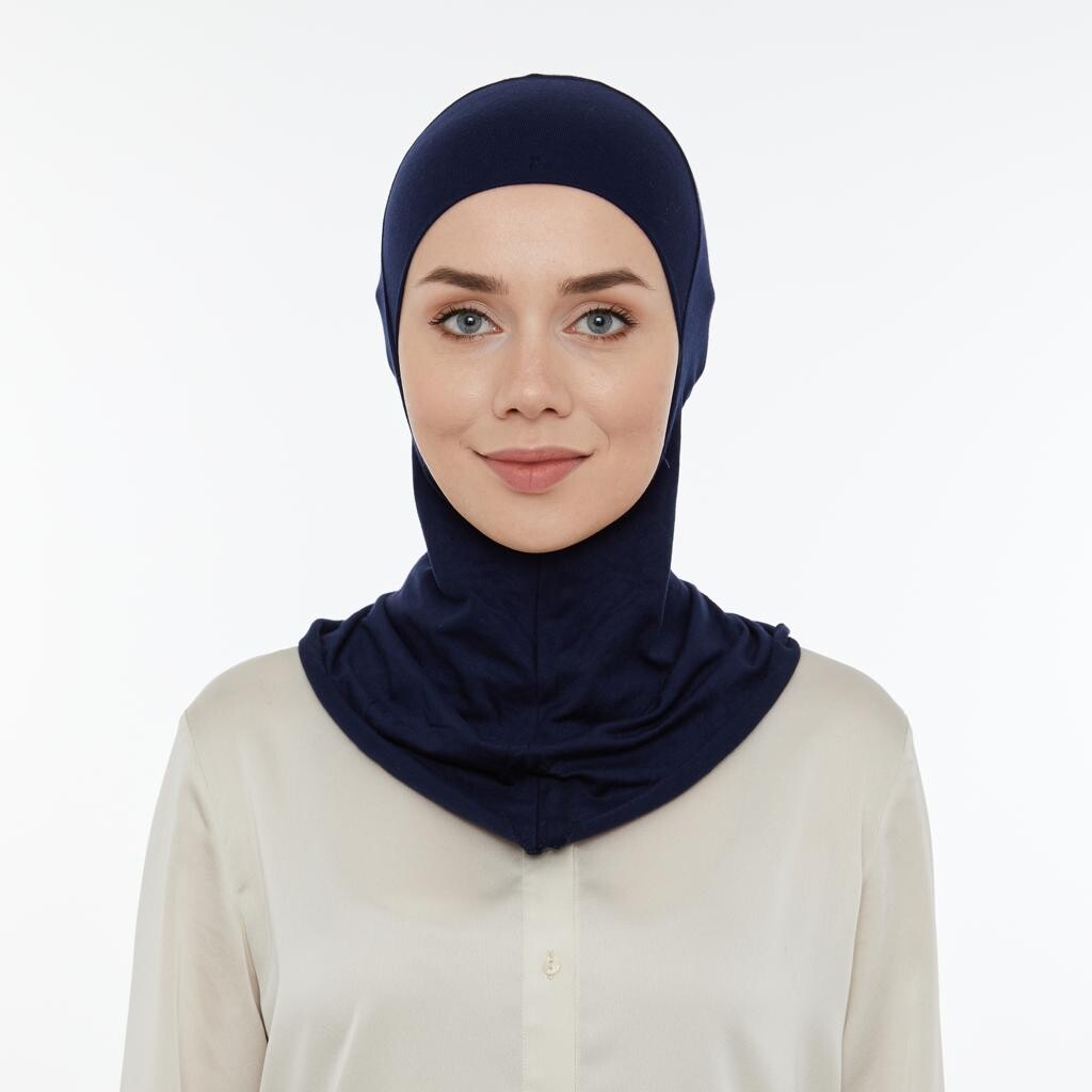 Pratik Boyunluklu Tesettür Hijab Bone Lacivert - 1