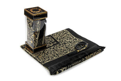 Prayer Rug Pearl Rosary Window Box Set Black Color - 2