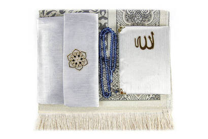 Prayer Rug Set - Slub Covered Yasin - Prayer Rug - Rosary - Gray Color - 4