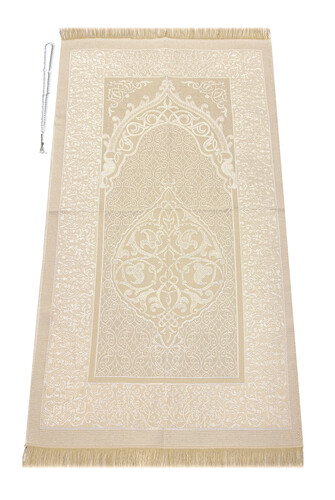 Prayer Rug with Pearl Rosary Boxed Set With Window Cream Color - 3